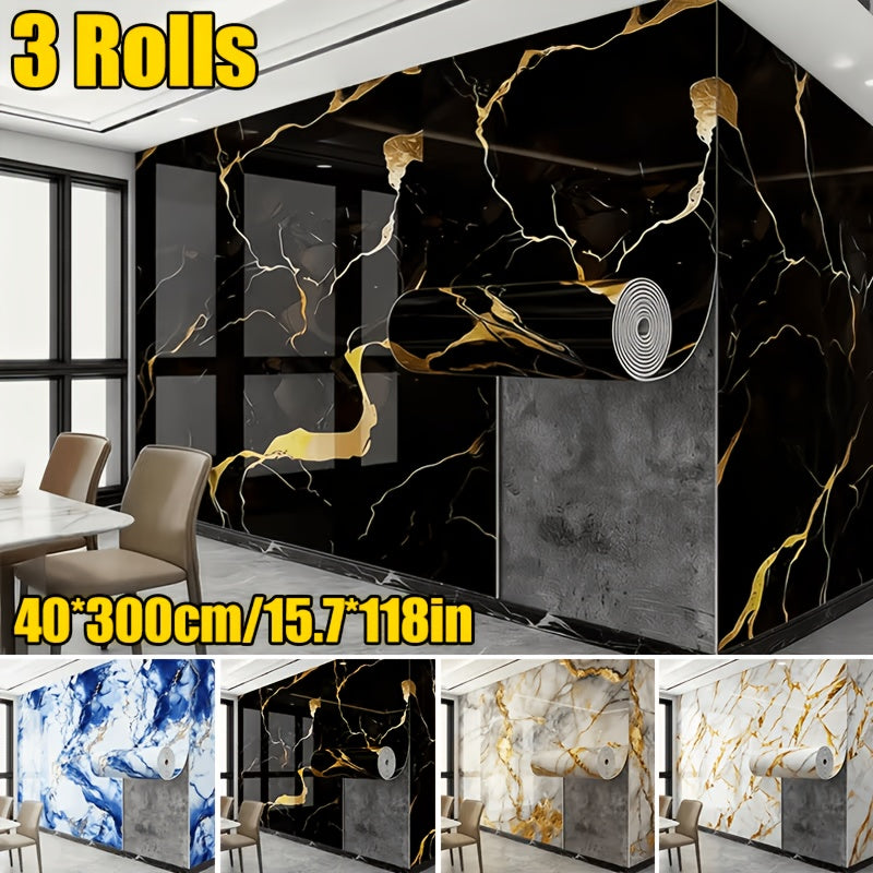 Papier peint marbre adhésif brillant, dix décors veinés d'or