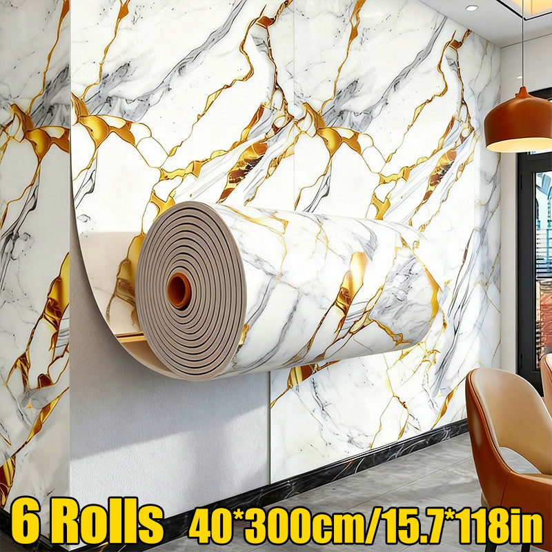 Autocollant Décoratif Blanc Doré - 299.72*39.88cm / 6 Rouleaux Image