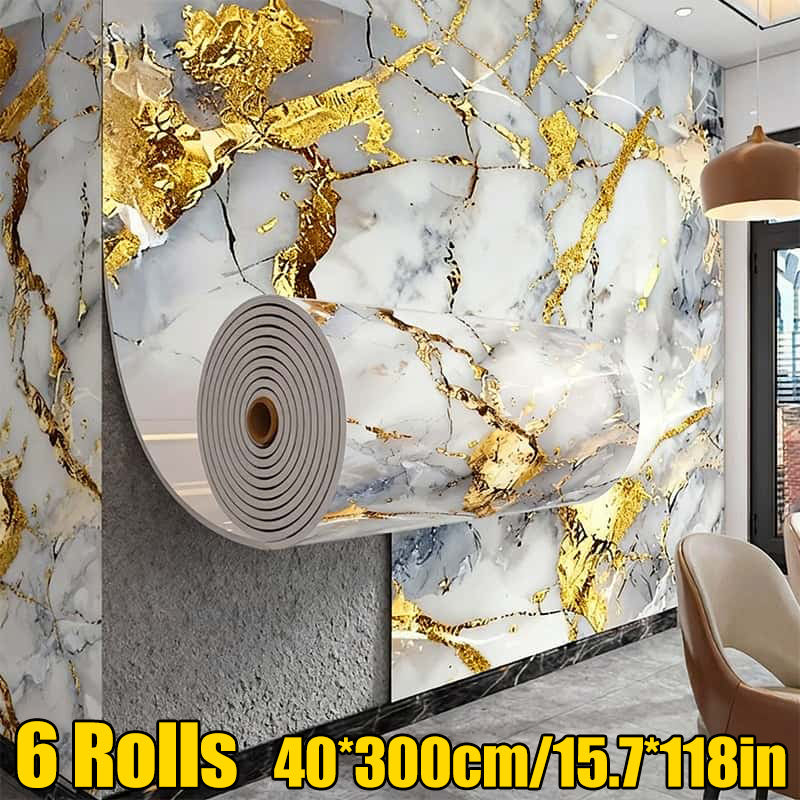 Autocollant Décoratif Gris Doré - 299.72*39.88cm / 6 Rouleaux