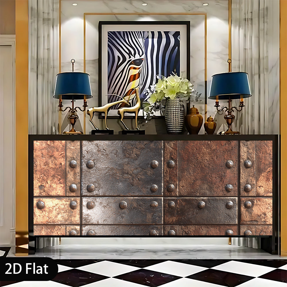 Papier peint métal riveté brun cuivré pour mur industriel