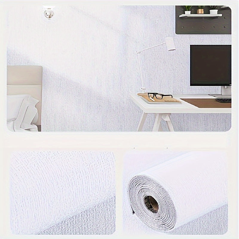 Papier peint mousse blanche à grain de lin, rouleau de 15 m