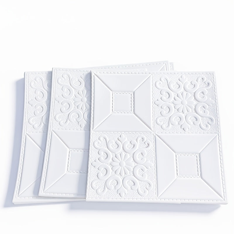 Papier peint en mousse XPE blanc damassé, lot de 100 dalles