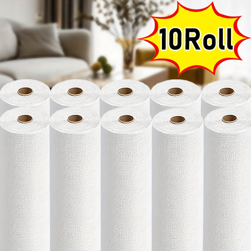 Papier peint mural blanc lin autocollant, 10 rouleaux XPE