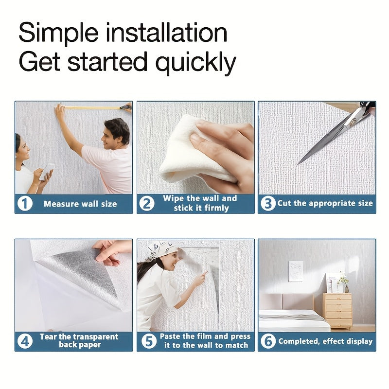 Papier peint mural blanc lin autocollant, 10 rouleaux XPE