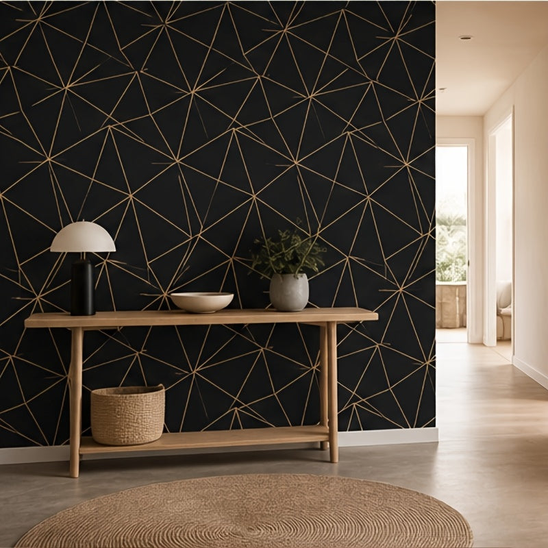 Papier peint noir et cuivre, réseau de triangles, 12 rouleaux