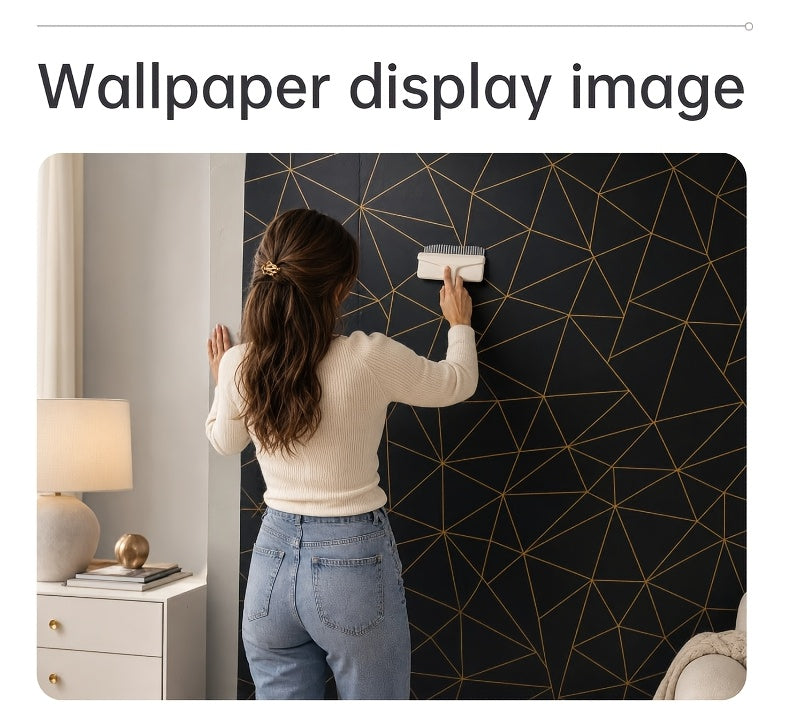 Papier peint noir et cuivre, réseau de triangles, 12 rouleaux