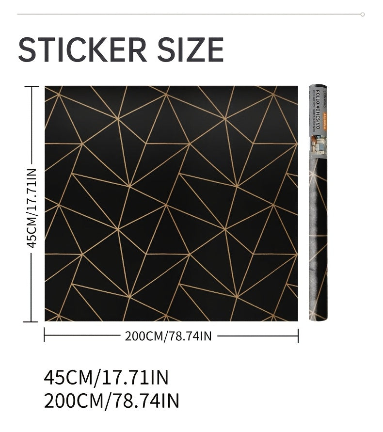 Papier peint noir et cuivre, réseau de triangles, 12 rouleaux