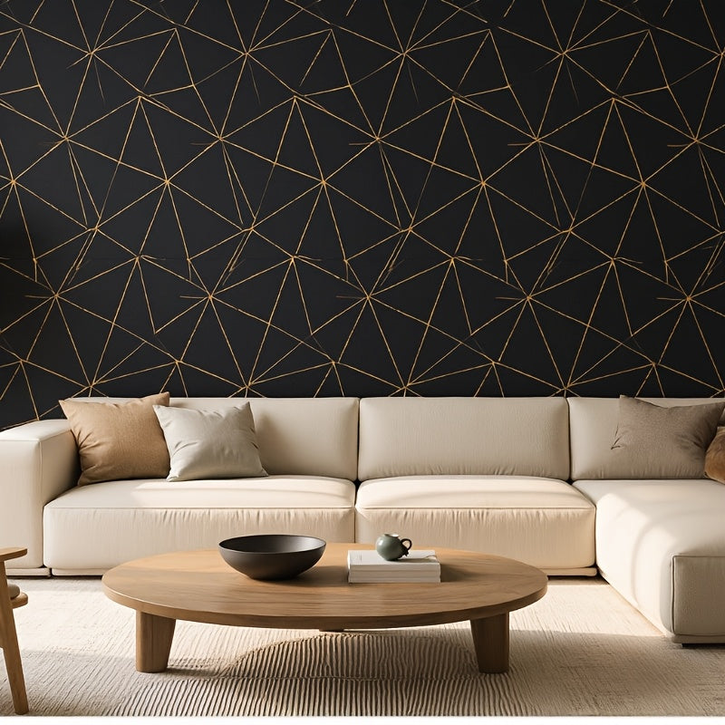 Papier peint noir et cuivre, réseau de triangles, 12 rouleaux