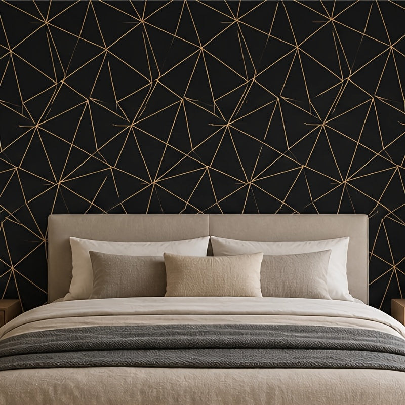 Papier peint noir et cuivre, réseau de triangles, 12 rouleaux