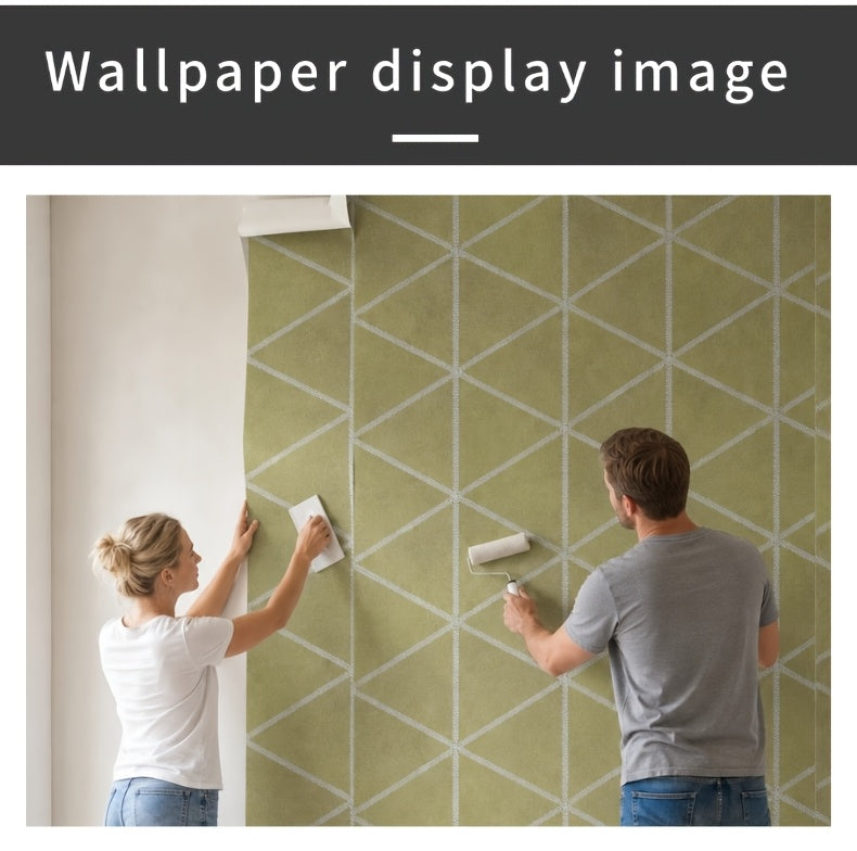 Papier peint géométrique vert olive, triangles et losanges