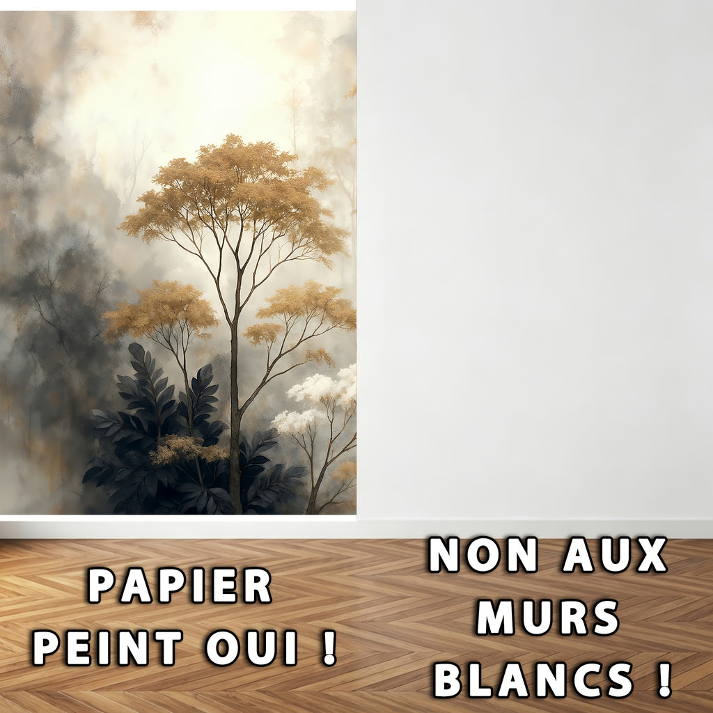 Papier peint panoramique forêt brumeuse aquarelle, 365 x 254 cm