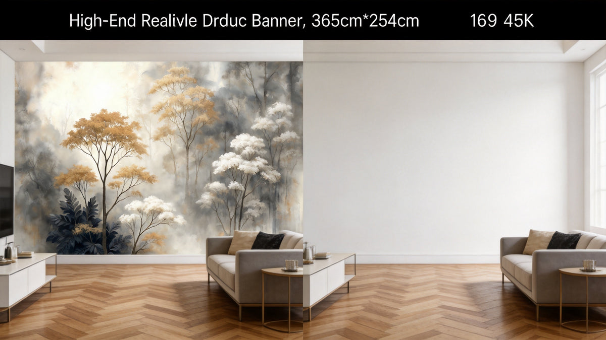 Papier peint panoramique forêt brumeuse aquarelle, 365 x 254 cm