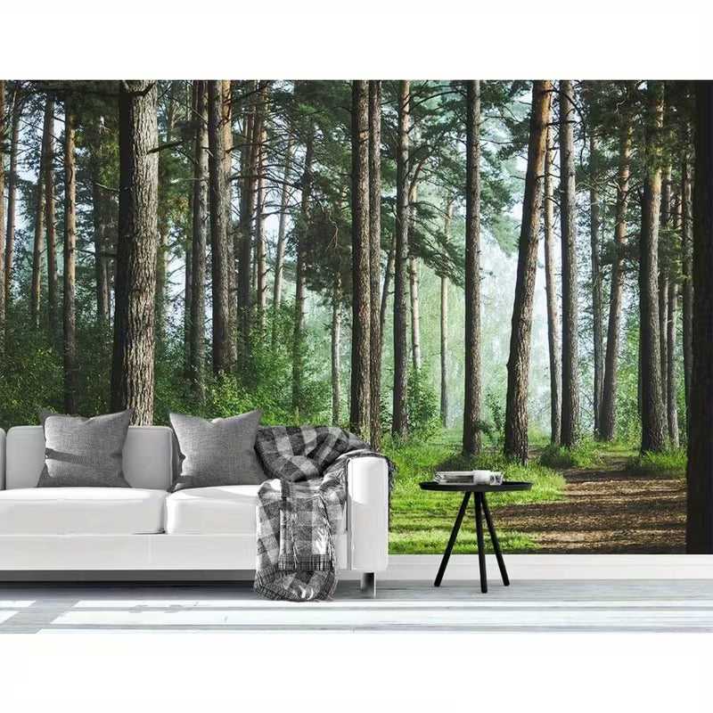 Papier peint panoramique forêt, sous-bois brumeux pour le salon Image