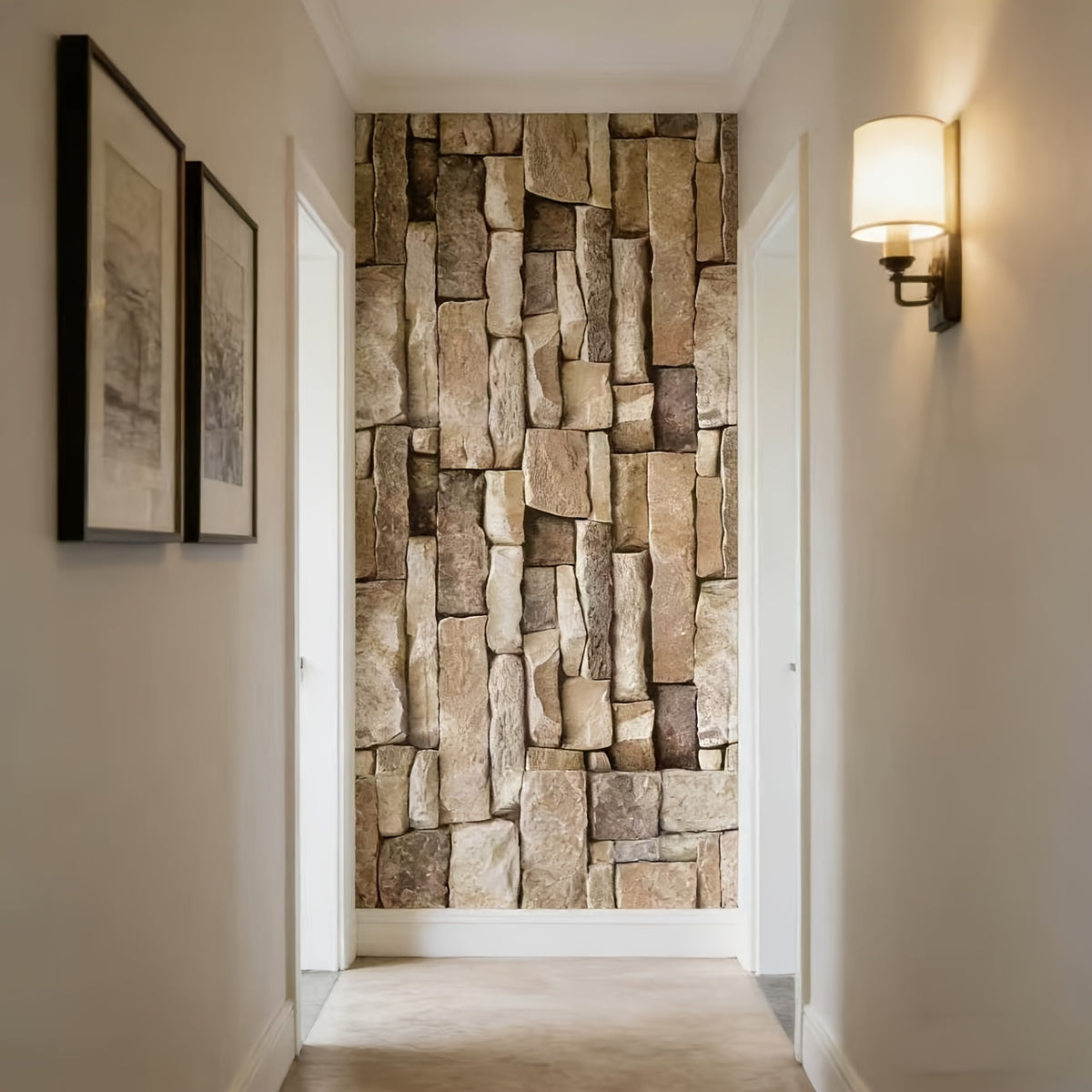 Papier peint parement de pierre brune, assises lavables