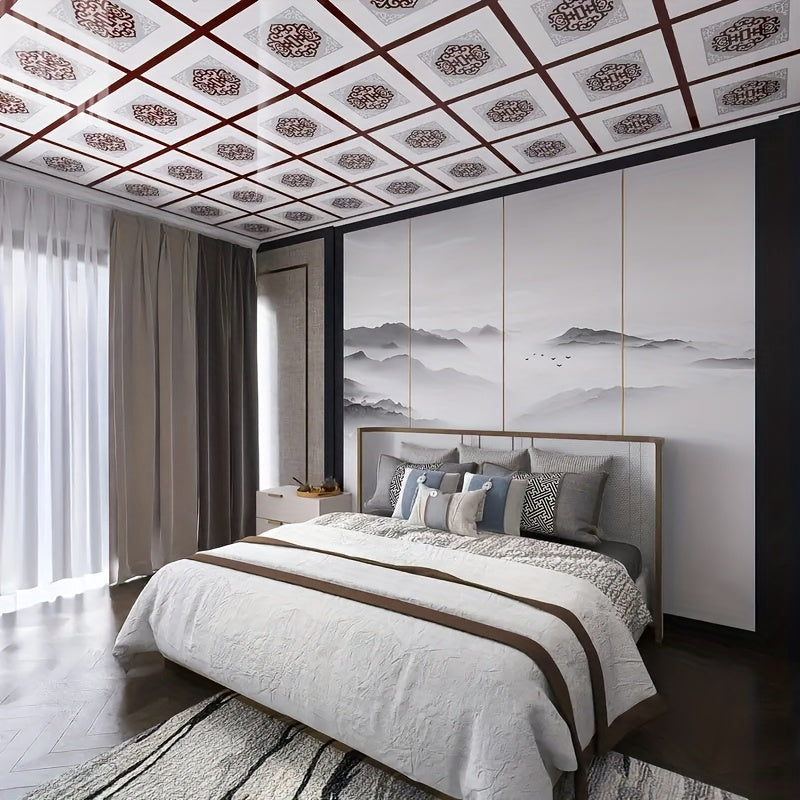 Papier peint de plafond en PVC, 52 carreaux à médaillon 30 cm
