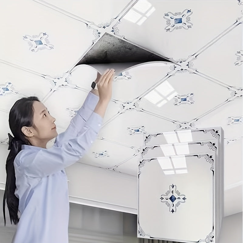 Papier peint de plafond en PVC, 52 carreaux à médaillon 30 cm