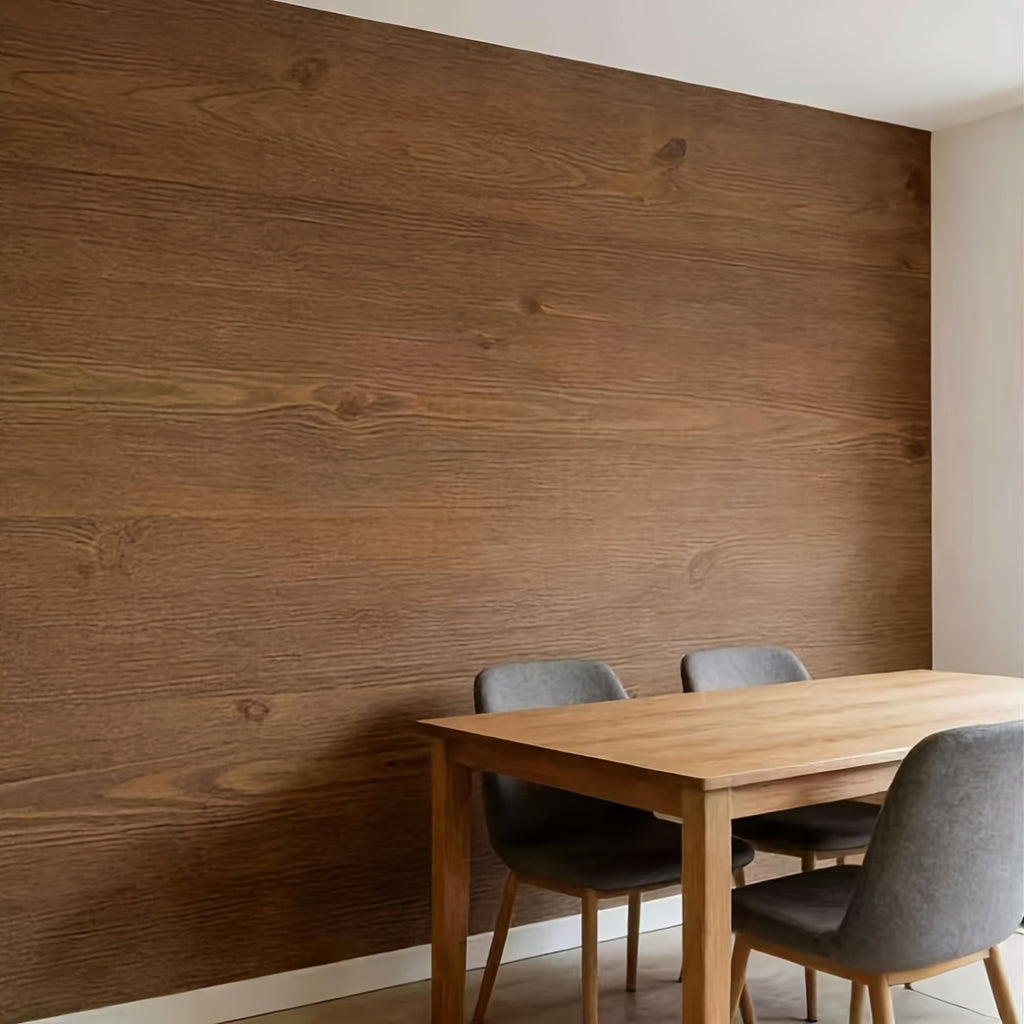 Papier peint adhésif planches de chêne brun, 5 m de long