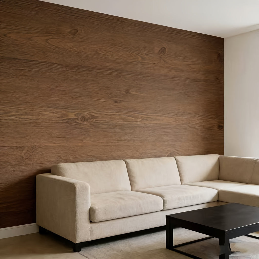 Papier peint adhésif planches de chêne brun, 5 m de long