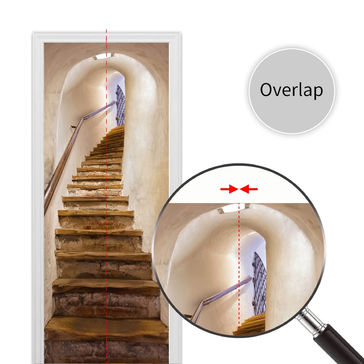 Papier peint de porte en trompe-l'œil, escalier de pierre
