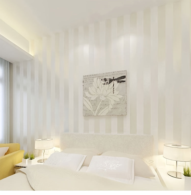 Papier peint à rayures crème en relief, rouleau de 9,5 m