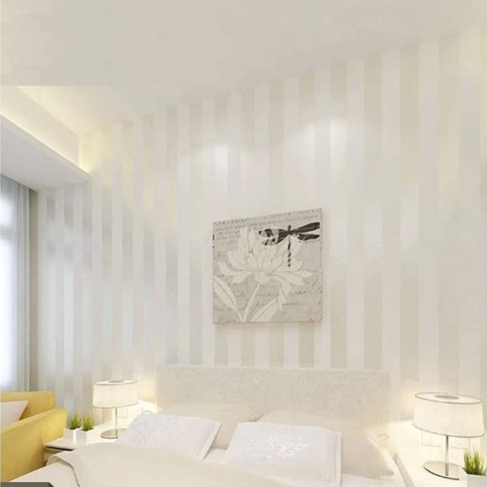 Papier peint à rayures crème en relief, rouleau de 9,5 m