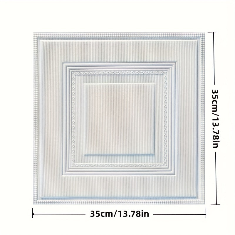 Papier peint relief caisson mouluré blanc, 40 dalles murales