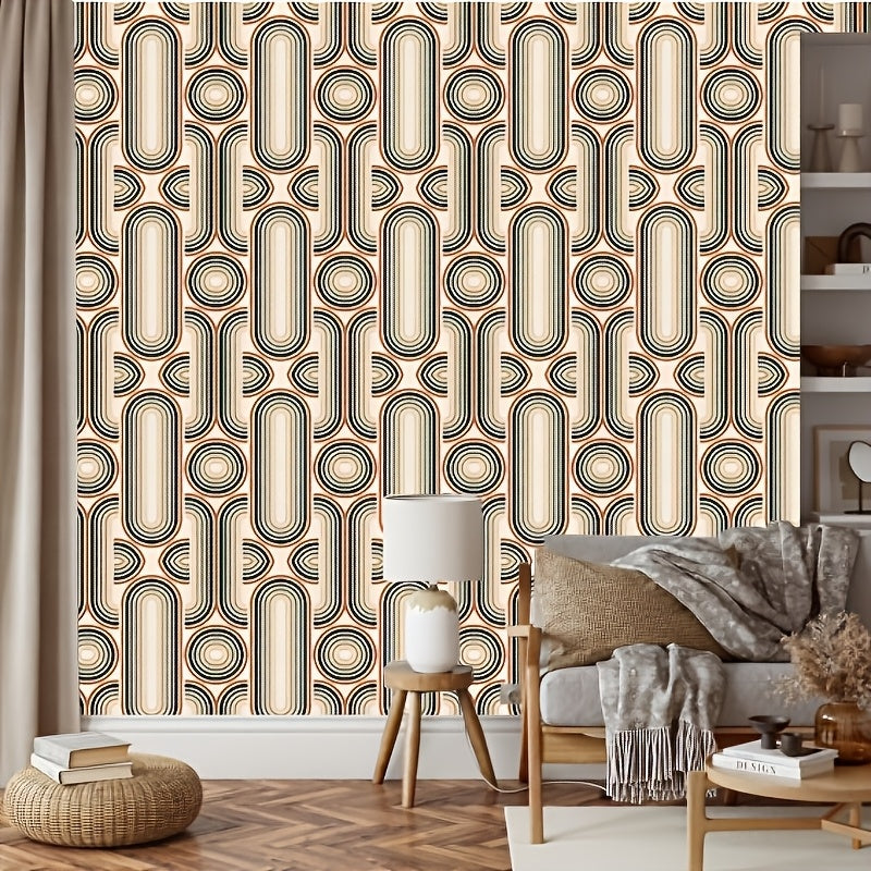 Papier peint rétro années 70 crème et terracotta, 2 largeurs