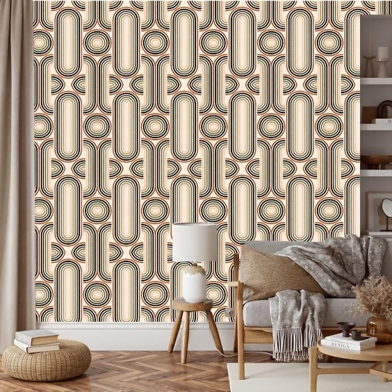 Papier peint rétro années 70 crème et terracotta, 2 largeurs