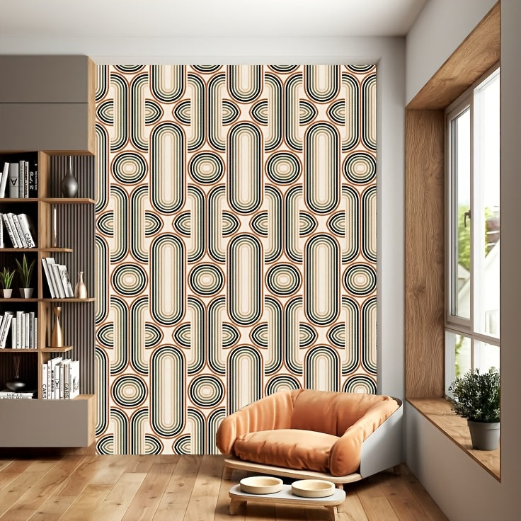 Papier peint rétro années 70 crème et terracotta, 2 largeurs