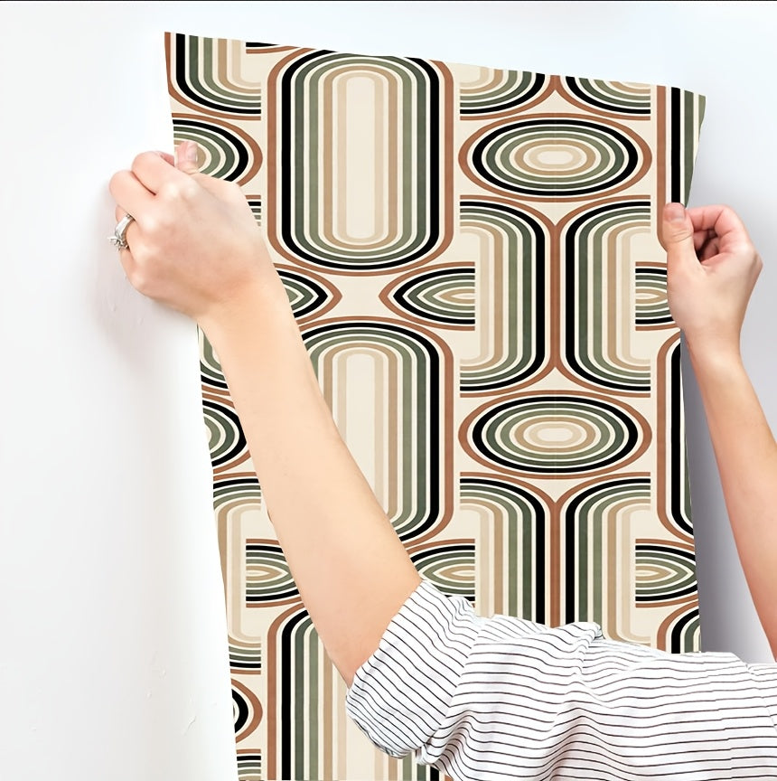 Papier peint rétro années 70 crème et terracotta, 2 largeurs