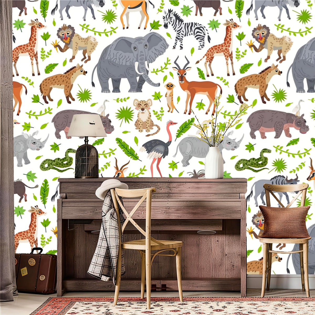 Papier peint adhésif animaux de la savane, lé étroit de 40 cm