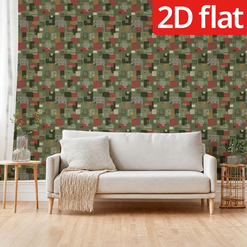 Papier peint vert forêt à blocs colorés découpés au papier