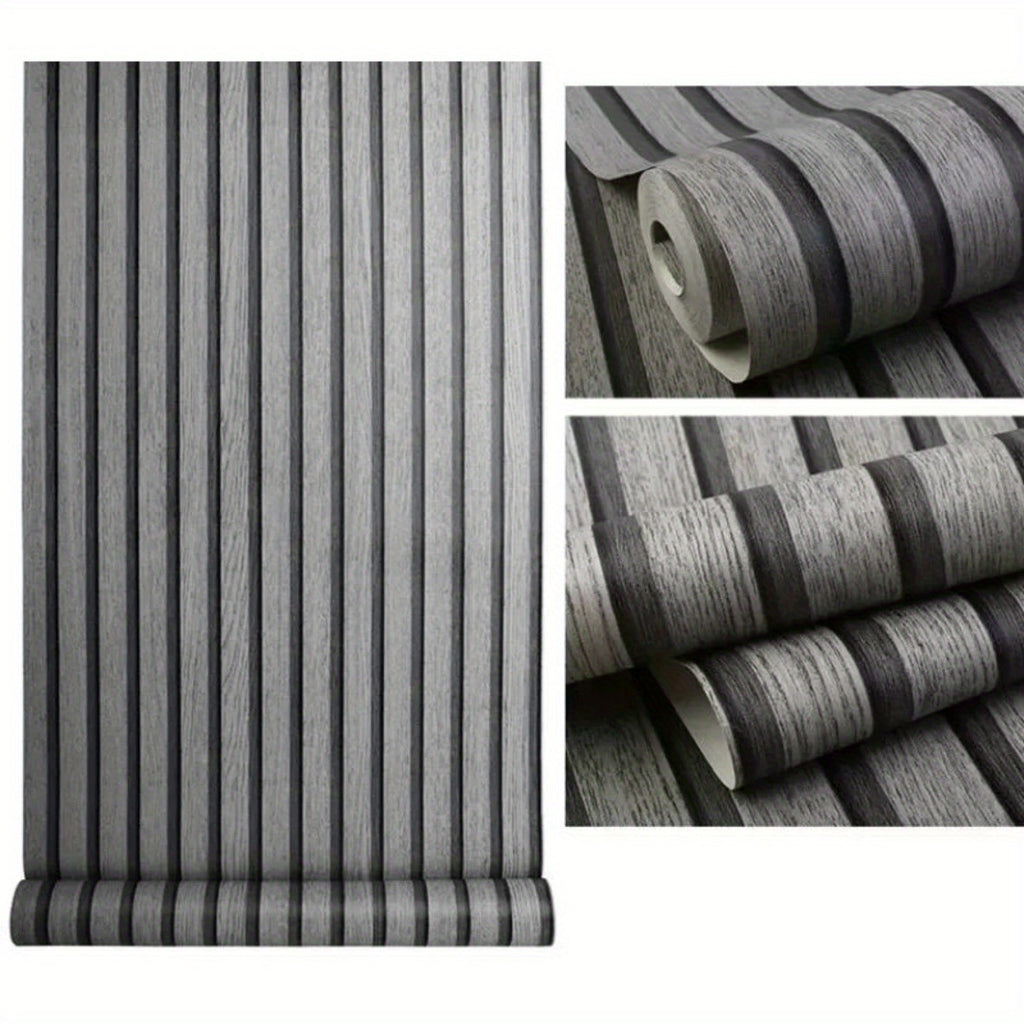Papier peint vinyle effet lattes gris foncé, rouleau de 5 m