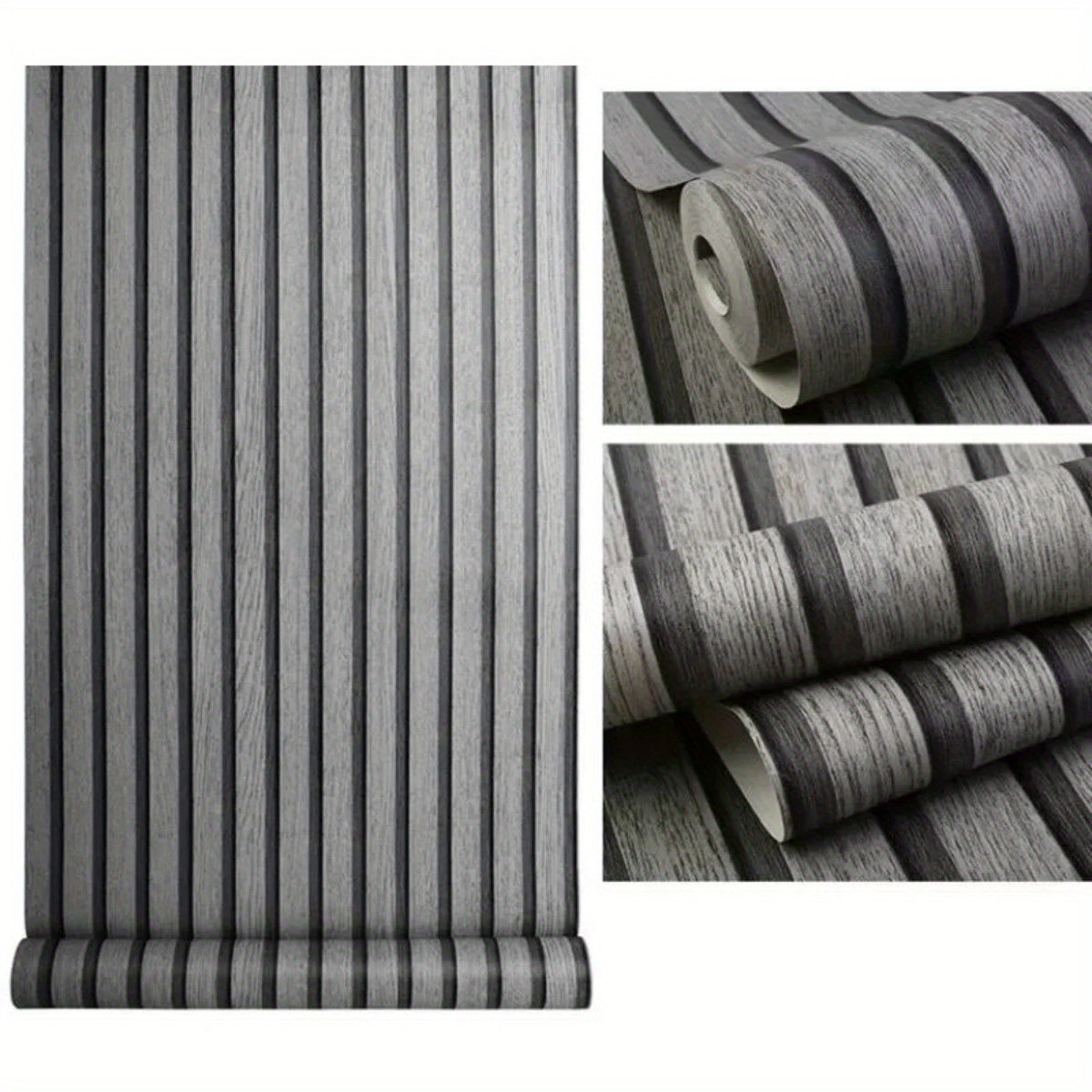 Papier peint vinyle effet lattes gris foncé, rouleau de 5 m