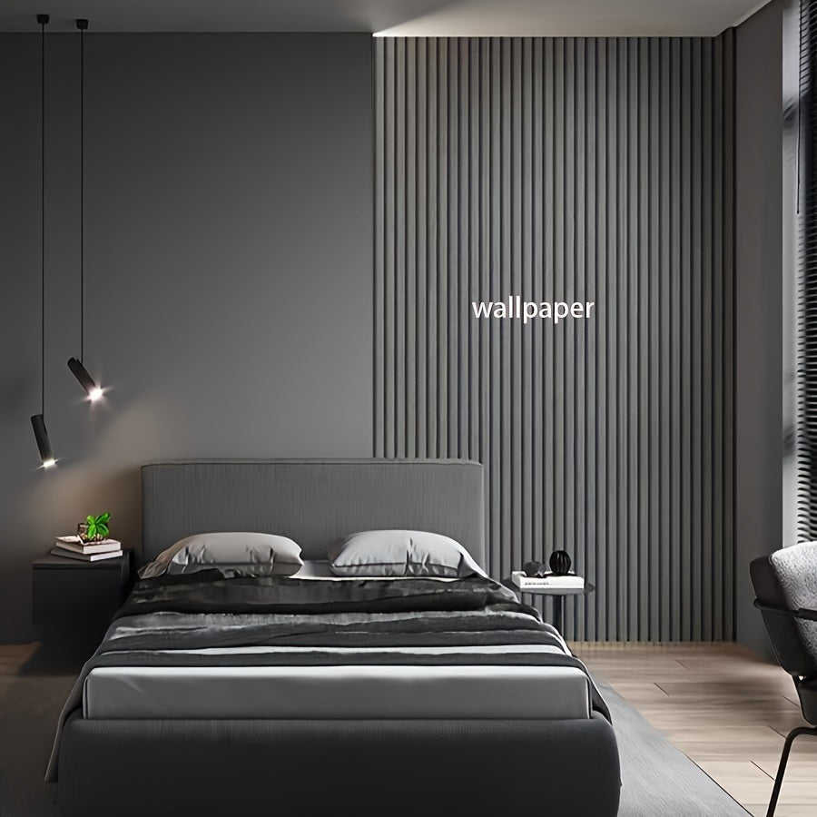 Papier peint vinyle effet lattes gris foncé, rouleau de 5 m
