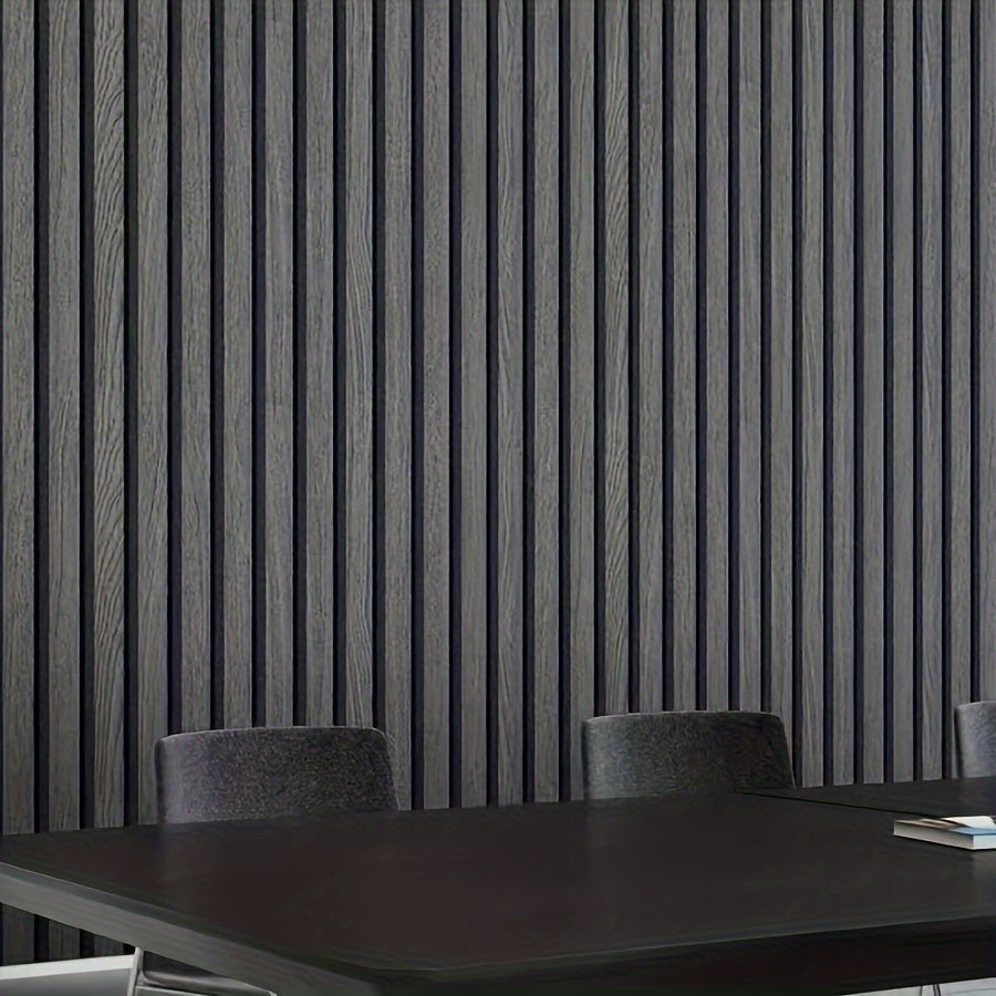 Papier peint vinyle effet lattes gris foncé, rouleau de 5 m