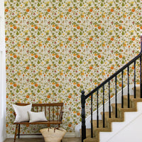 Papier peint vinyle motif récolte, courges et feuillages
