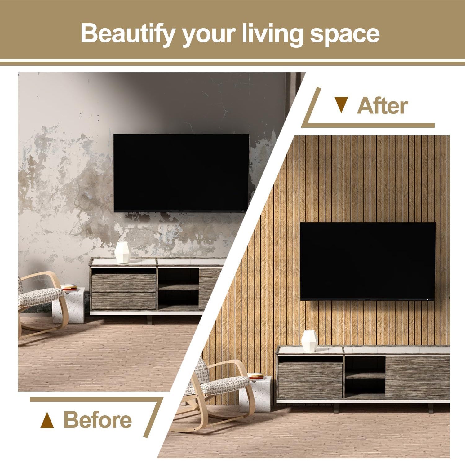 Papier peint adhsif 3D effet bois pais dcoration murale amovible et facile  poser idal pour salon chambre cuisine dortoir et rnovation de plafond facile  couper et nettoyer
