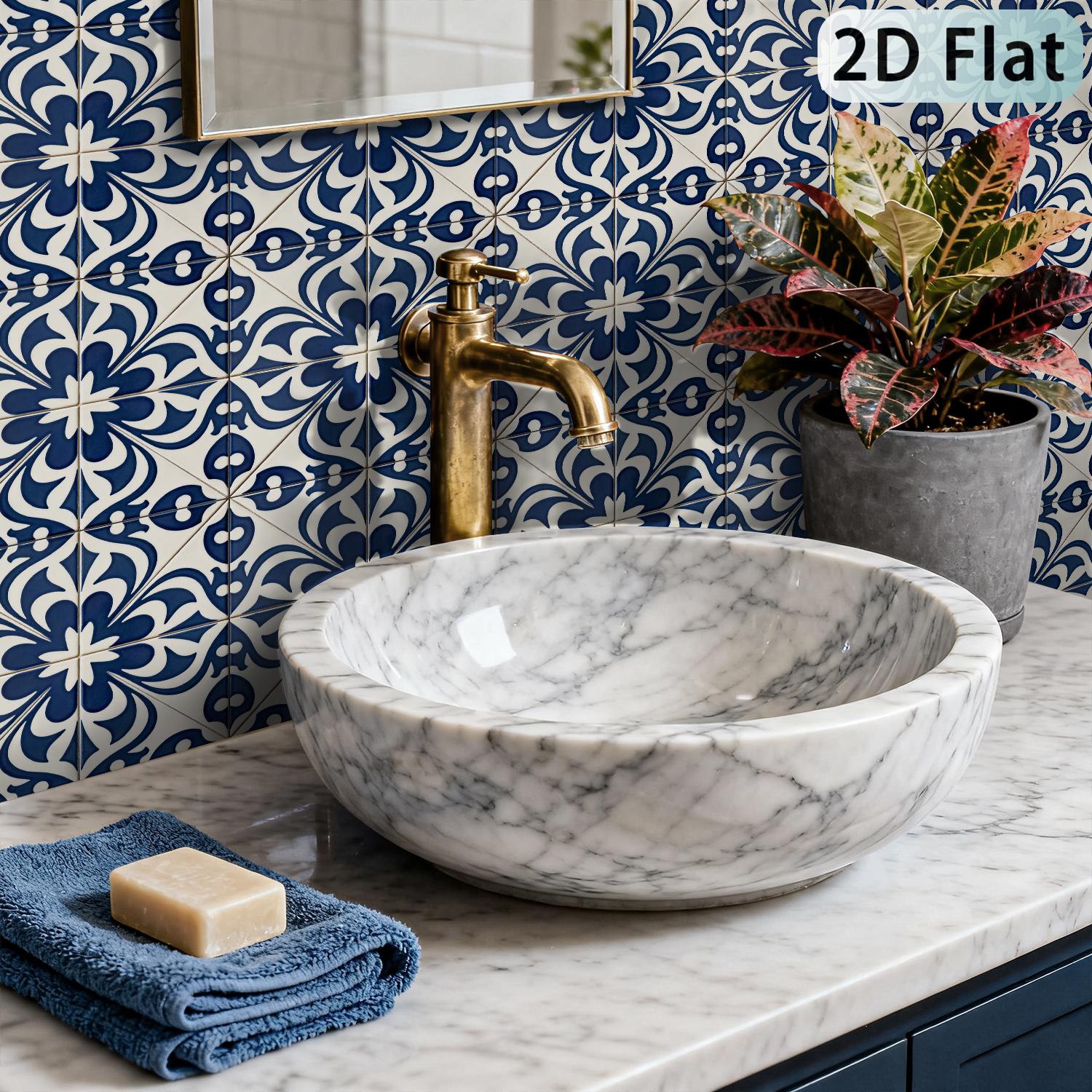 2D Surface Plate 30 Autocollants de Carrelage Adhsifs  Dcoller et Coller Design Gomtrique Vintage Bleu et Blanc Finition Mate Durable et Facile  Nettoyer Adapt pour la Dcoration Murale de Cuisine Salle de Bain et Salon Dcoration Maison Cui