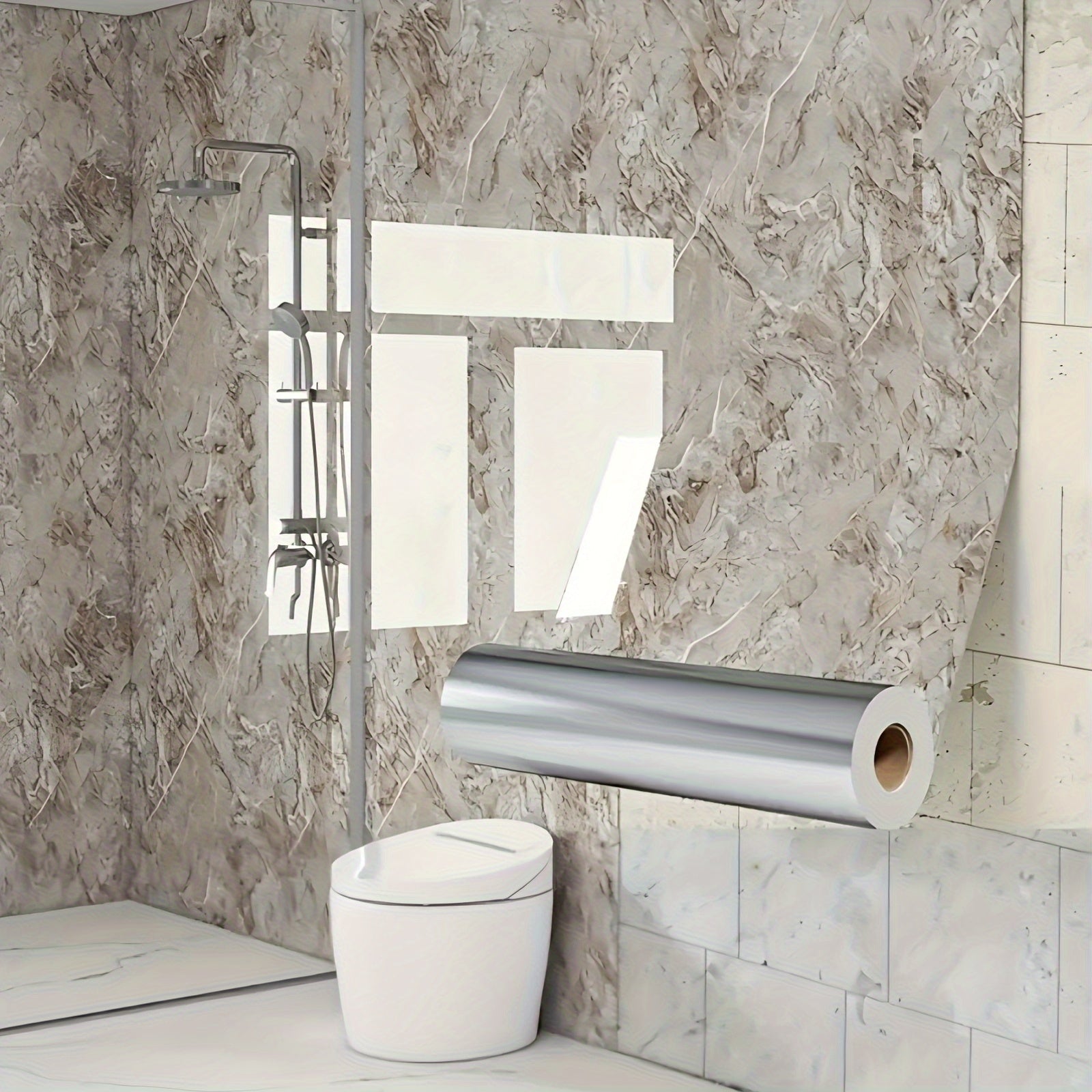 Papier Contact Marbre Autocollant Compatible avec Carrelage  Vinyle tanche  Coller et Dcoller Papier Peint Amovible Adapt Salle de Bain Murs  Installation Facile  Repositionnable Pas de Colle Ncessaire