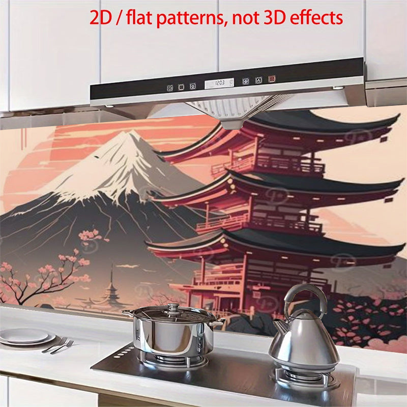 1 rouleau de papier peint de cuisine autoadhsif  Impermable rsistant  lhuile et  la chaleur  Motif dcoratif japonais du mont Fuji et de larchitecture traditionnelle autocollant adapt au bureau  lespace de travail irrgulier aux murs aux