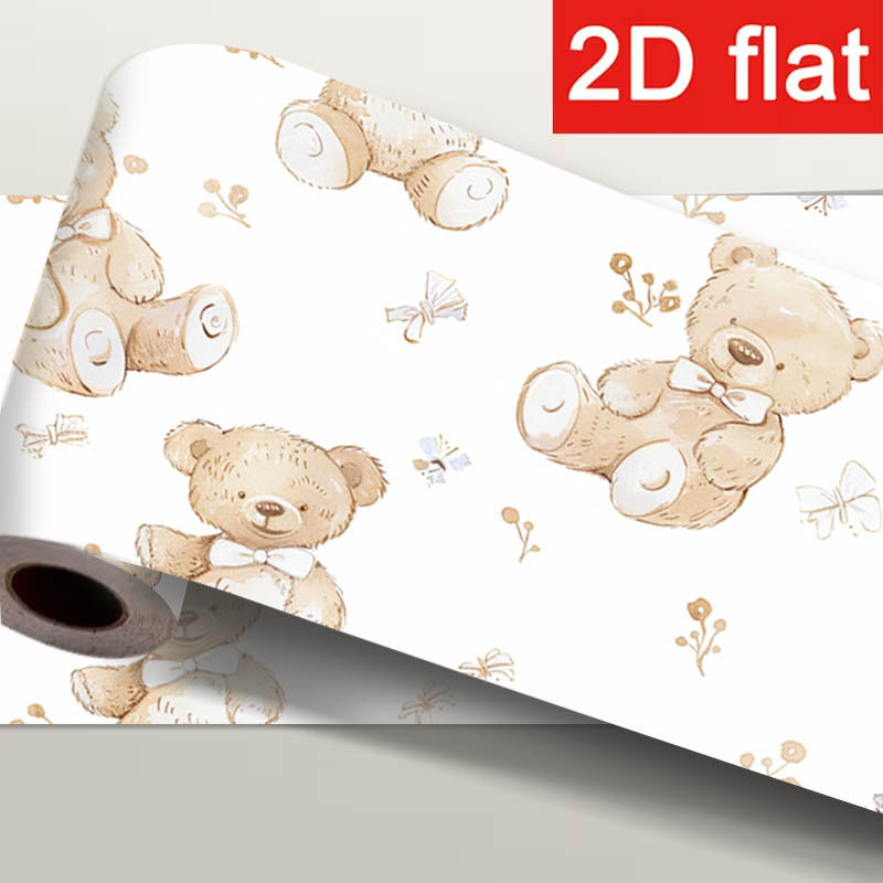 1 Rouleau de Papier Peint Mural 2D Plat  Coller  Bordure Beige Ours en Peluche Thme Enfant Ligne de Taille 50001001 cm Plinthe Muraux AutoAdhsive Fond Blanc Doux Ours Marron Clair Branches de Fleurs Dlicates