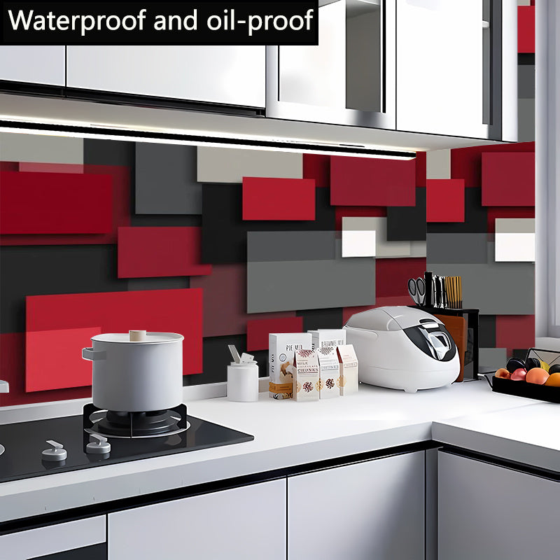1 rouleau de papier peint autoadhsif avec un motif gomtrique rougenoirgris en 2D facile  installer et  retirer rsistant  la chaleur adapt aux armoires de cuisinesalle de bain et aux tables dcoration de mur et de plan de travail de haute q