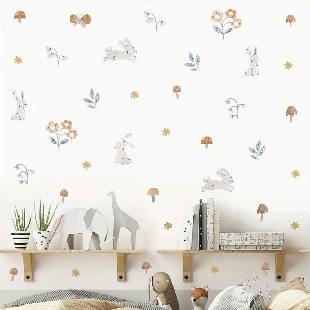 Stickers muraux lapins et fleurs, décor de chambre d'enfant