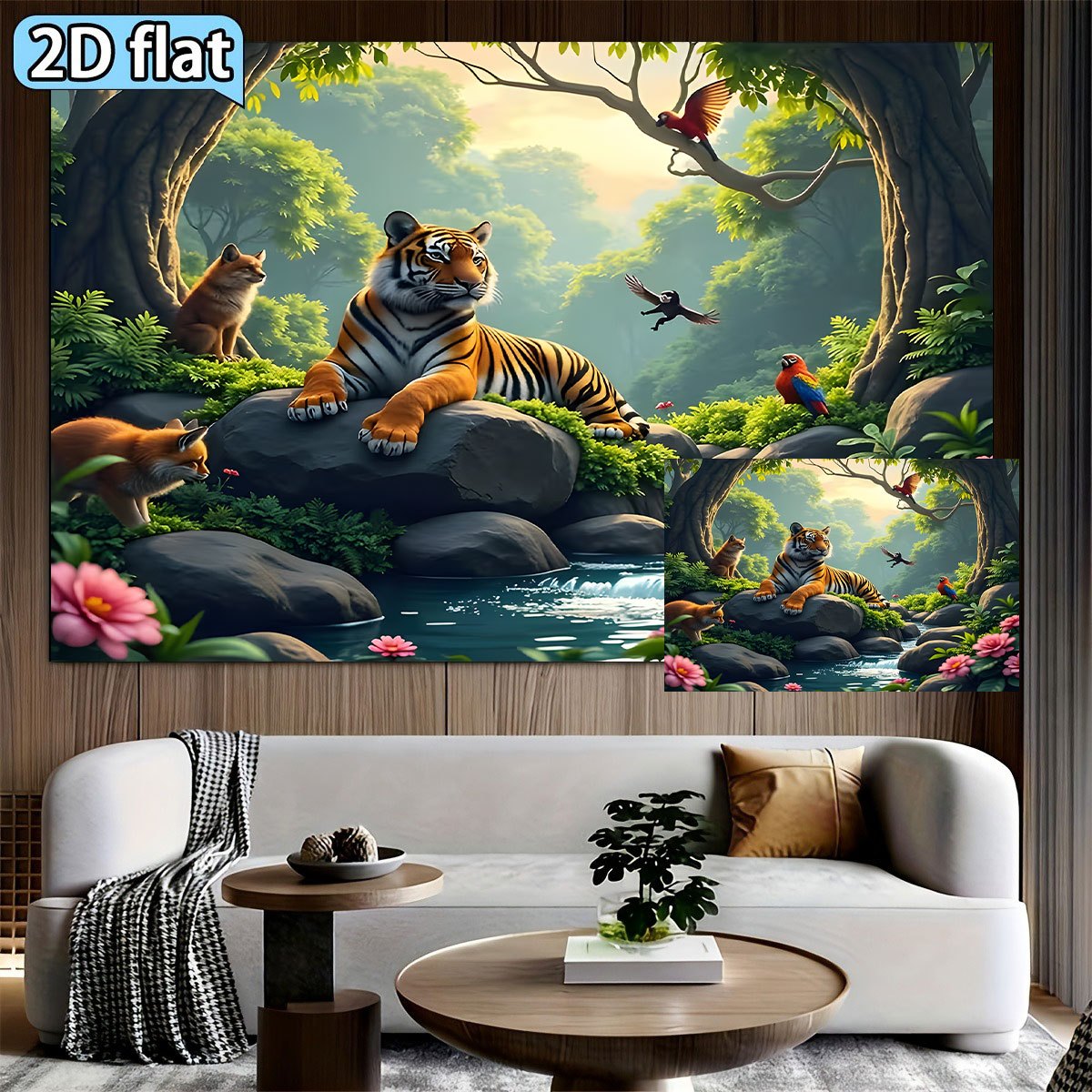 Tenture murale tigre au bord d'un ruisseau, 244 x 183 cm