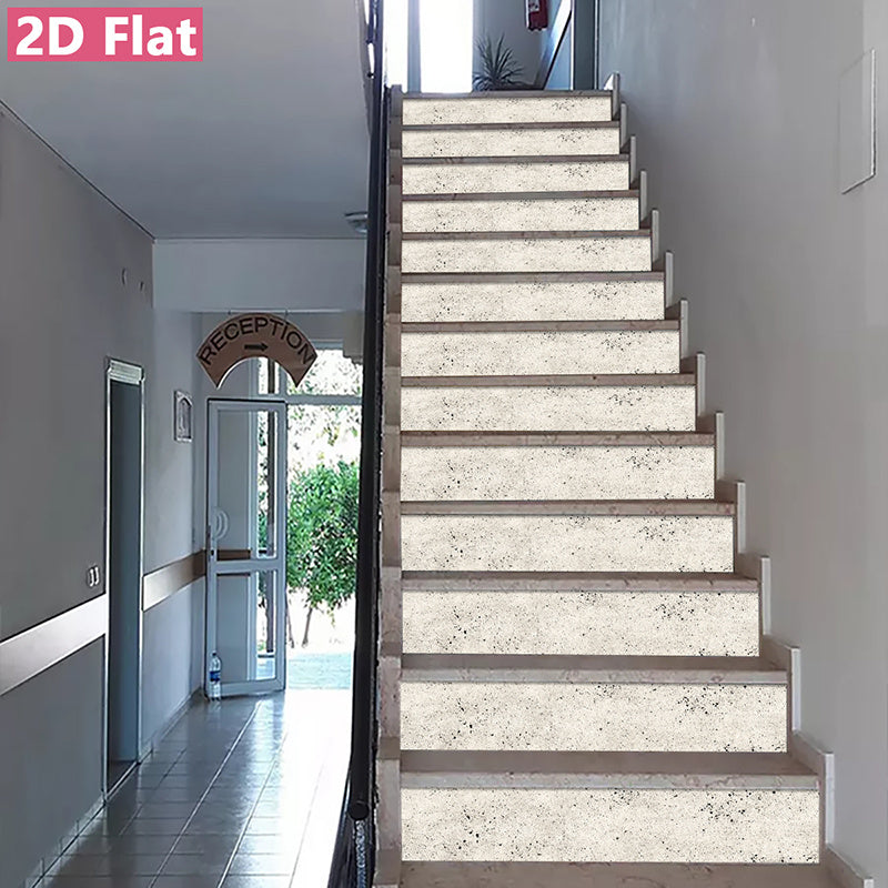 Terrazzo crème moucheté de noir sur 13 contremarches d'escalier
