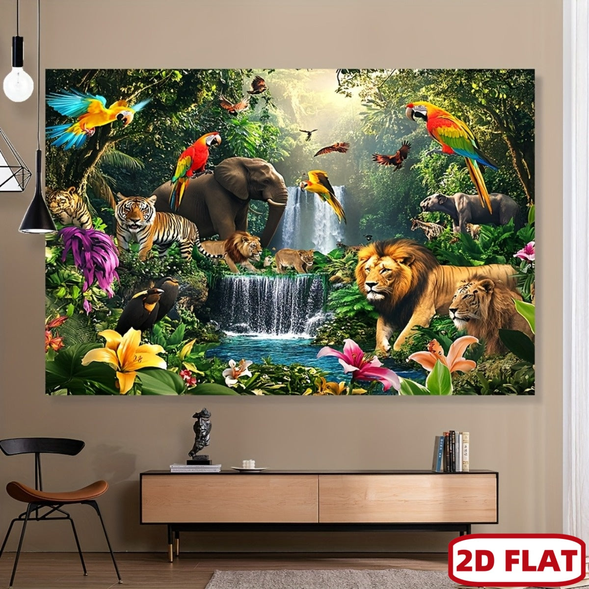 Toile de fond jungle et cascade à suspendre, 240 x 180 cm