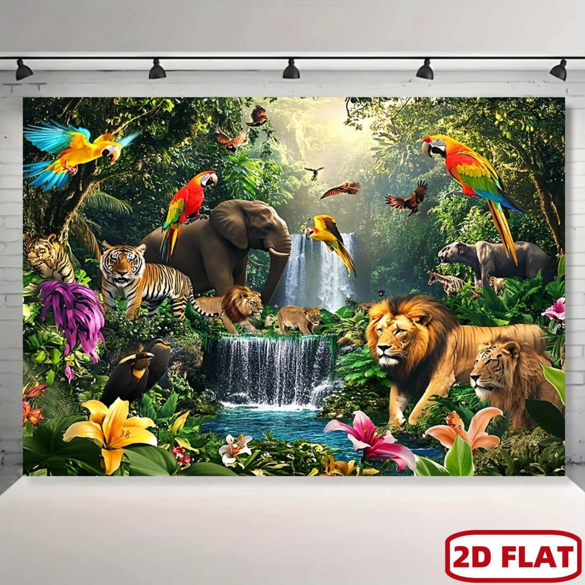 Toile de fond jungle et cascade à suspendre, 240 x 180 cm