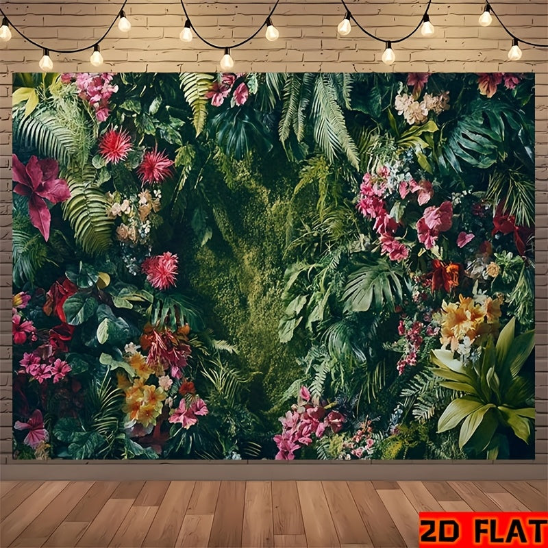 Toile de fond mur de fleurs tropicales et feuillage dense