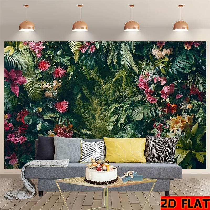 Toile de fond mur de fleurs tropicales et feuillage dense